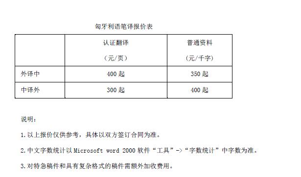 匈牙利语翻译报价