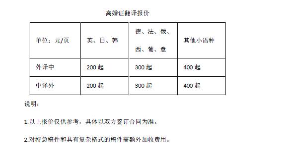 离婚证翻译报价