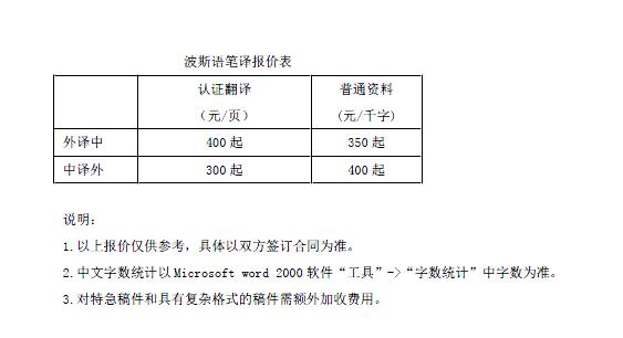 波斯语翻译价格